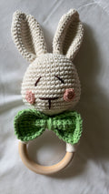 🐰 Sonaja y mordedera de conejito tejida a mano 100% algodon y bambu natural